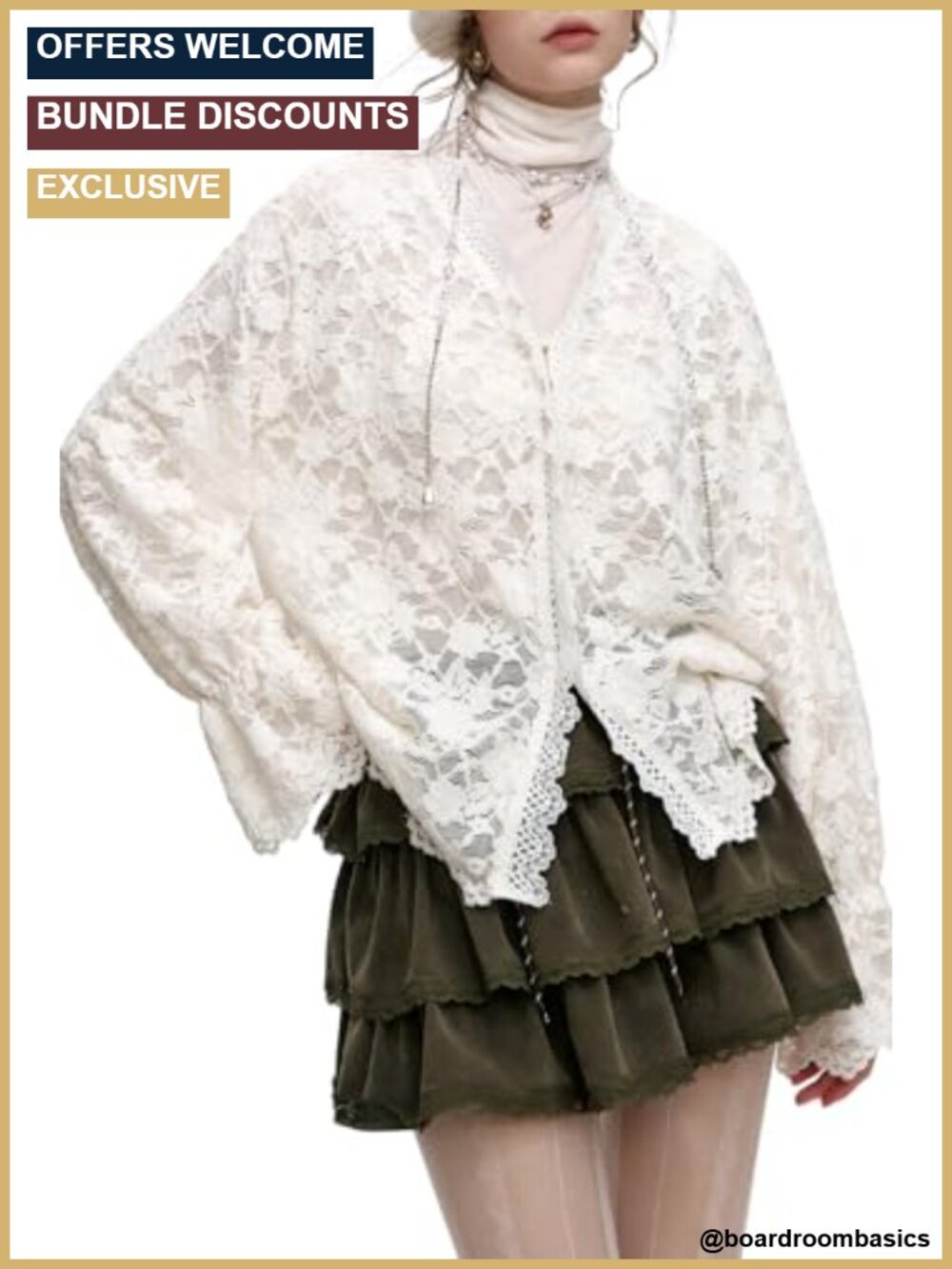 Lace V-Neck Long Sleeve Blouse Cottagecore Loose Fit Top